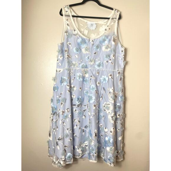 NEW ADRIANNA PAPELL DRESS PLUS COCKTAIL FLORAL 3D SEQUIN EMBROIDERED BLUE SHORT - Picture 5 of 16